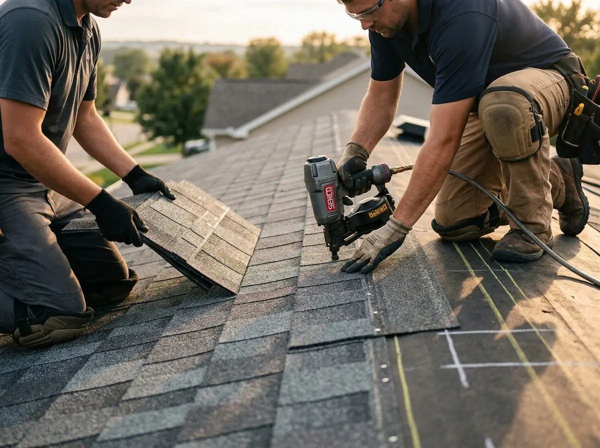 Professional roofer working on a residential roof in Wilton Manors
